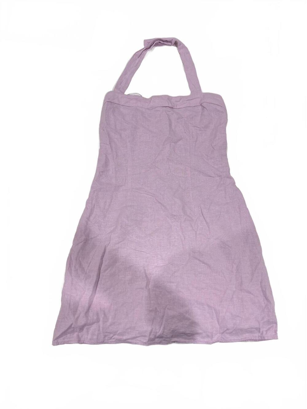 Abercrombie & Fitch Linen Blend Halter Mini Dress Pastel Purple Lilac Medium - Picture 2 of 8
